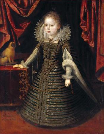 Juan Pantoja de la Cruz Infantin Anna (1601-1666), Konigin von Frankreich, Bildnis in ganzer Figur mit einem Lowenaffchen
